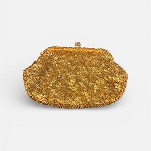 1950s Vintage Gold Beaded Evening Bag | Sequin Clutch w/ Snake Chain | Free S/H